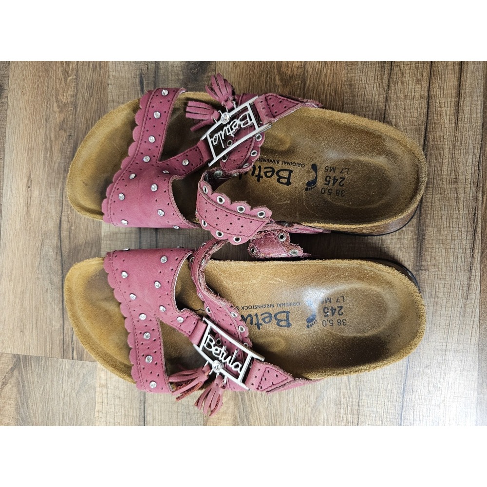 Birkenstock Betula Krystle Sandal Pink Leather Slide Studded Shoes EU 38.5 US 7 - Picture 6 of 7